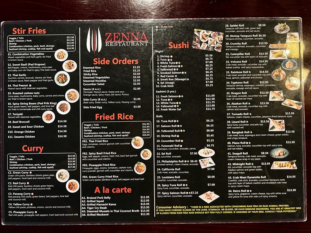 Zenna Thai & Japanese Restaurant Menu - Image 2